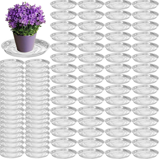 100 Packs 6 Inches Clear Plant Saucers for Indoor Outdoor Use Heavy Duty Plastic Plant Trays for