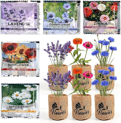 Indoor Daisy Garden Starter Kit with Gardening Tools - Jute Bags, Markers, Soil Disks and Shears