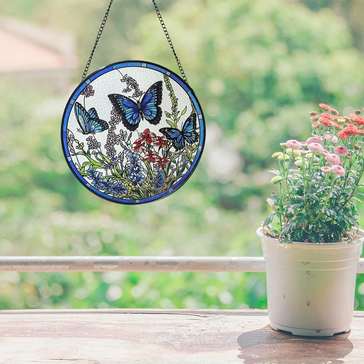 Lager Butterfly Suncatchers for Windows, Butterfly Stained Glass Window Hanging, 9.8 inch