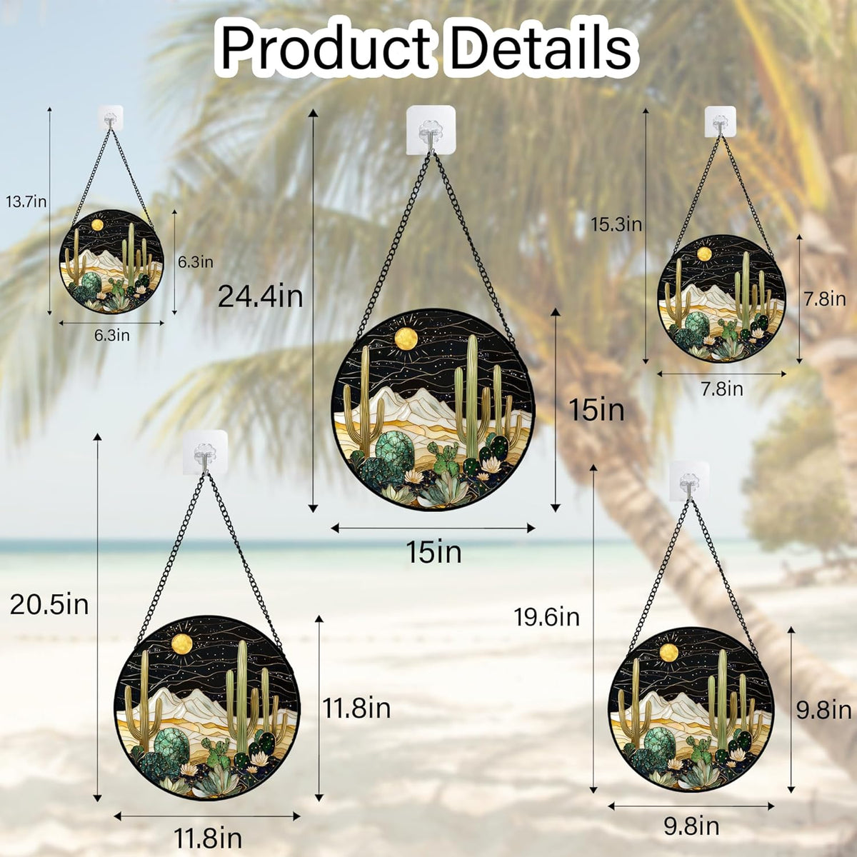Stained Glass Window Hanging, Black and White Golden Cactus Nature Suncatcher for Doors Window Home
