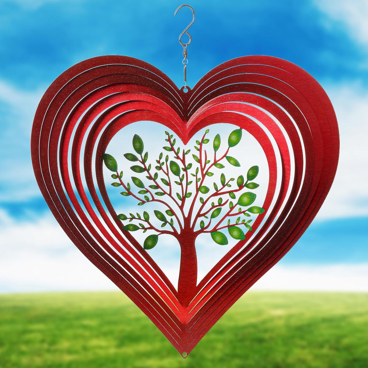 ISEO Heart Wind Spinner for Yard and Garden, Hanging Outdoor Decor, Yard Art, Porch and Patio