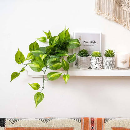Kurrajong Farmhouse Dark Green Fake pothos | Fake Plant for Shelf Decor | Artificial Trailing Ivy