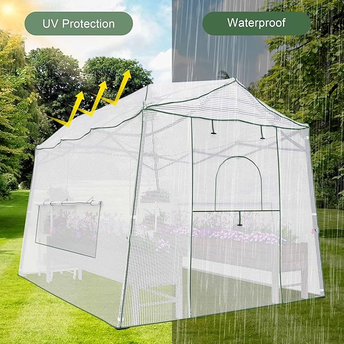 8.5 x 7 FT Walk-in Greenhouse, Portable Pop-up Green House 3 Adjustable Hights Heavy Duty Plant