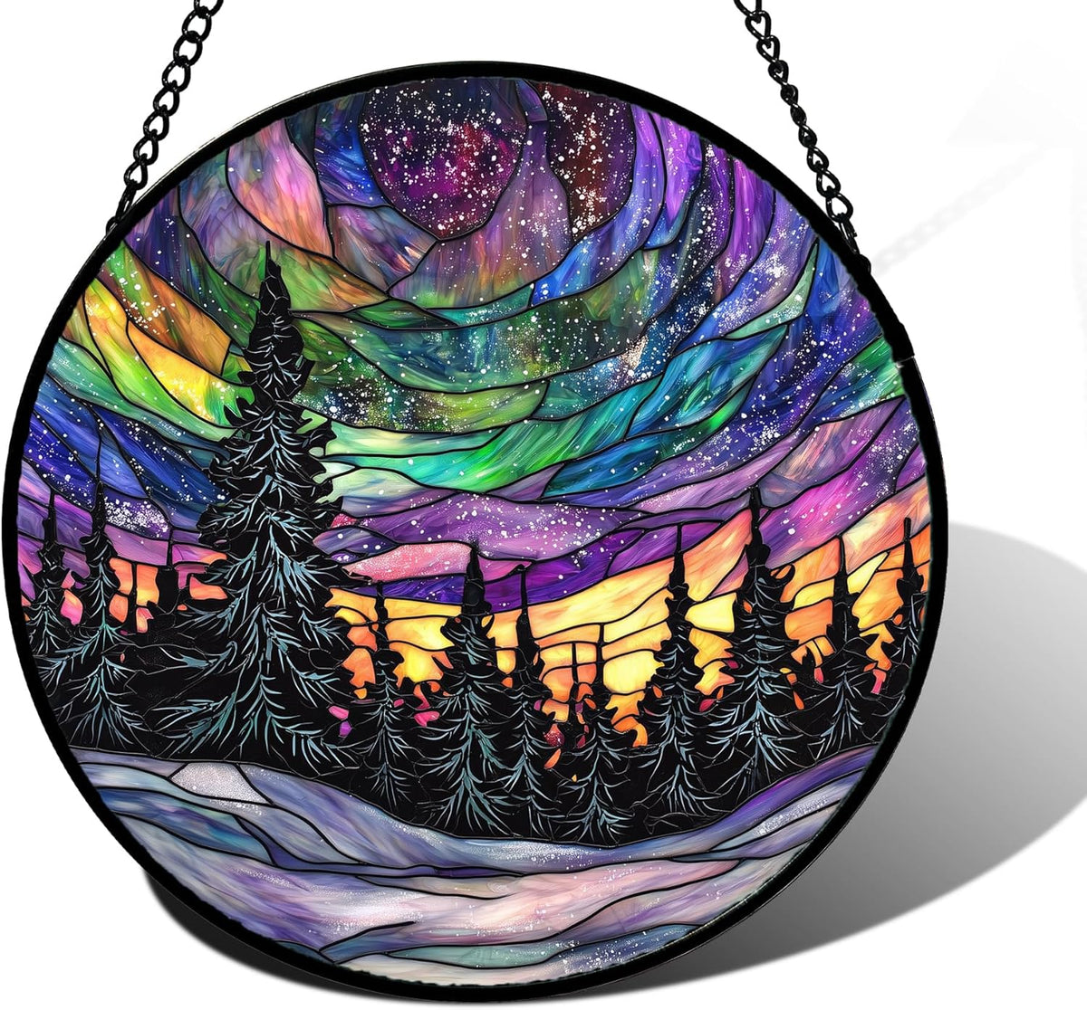 Stained Glass Window Hanging, Van Gogh Night Scene Sun Catchers Colorful Glass Panel Starry Sky