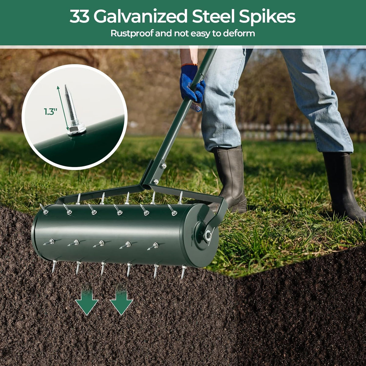 S AFSTAR 21" Manual Lawn Aerator, Heavy Duty Rolling Aerator Lawn Tool Filled Sand Stone with 51"