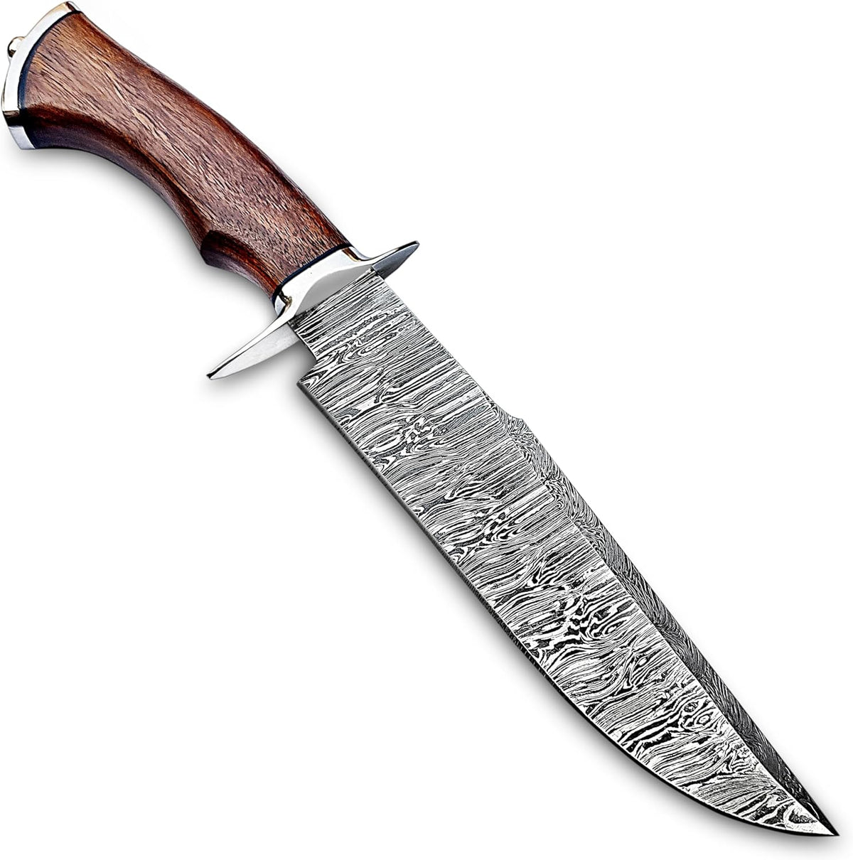 Handmade Damascus Bowie Knife 14″ Hunting Knife With Sheath - Fixed Blade Bushcraft Knife With Wood
