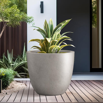 Kante 10 Inch Dia Round Concrete Planter, Indoor Outdoor Large Plant Pot with Drainage Hole and