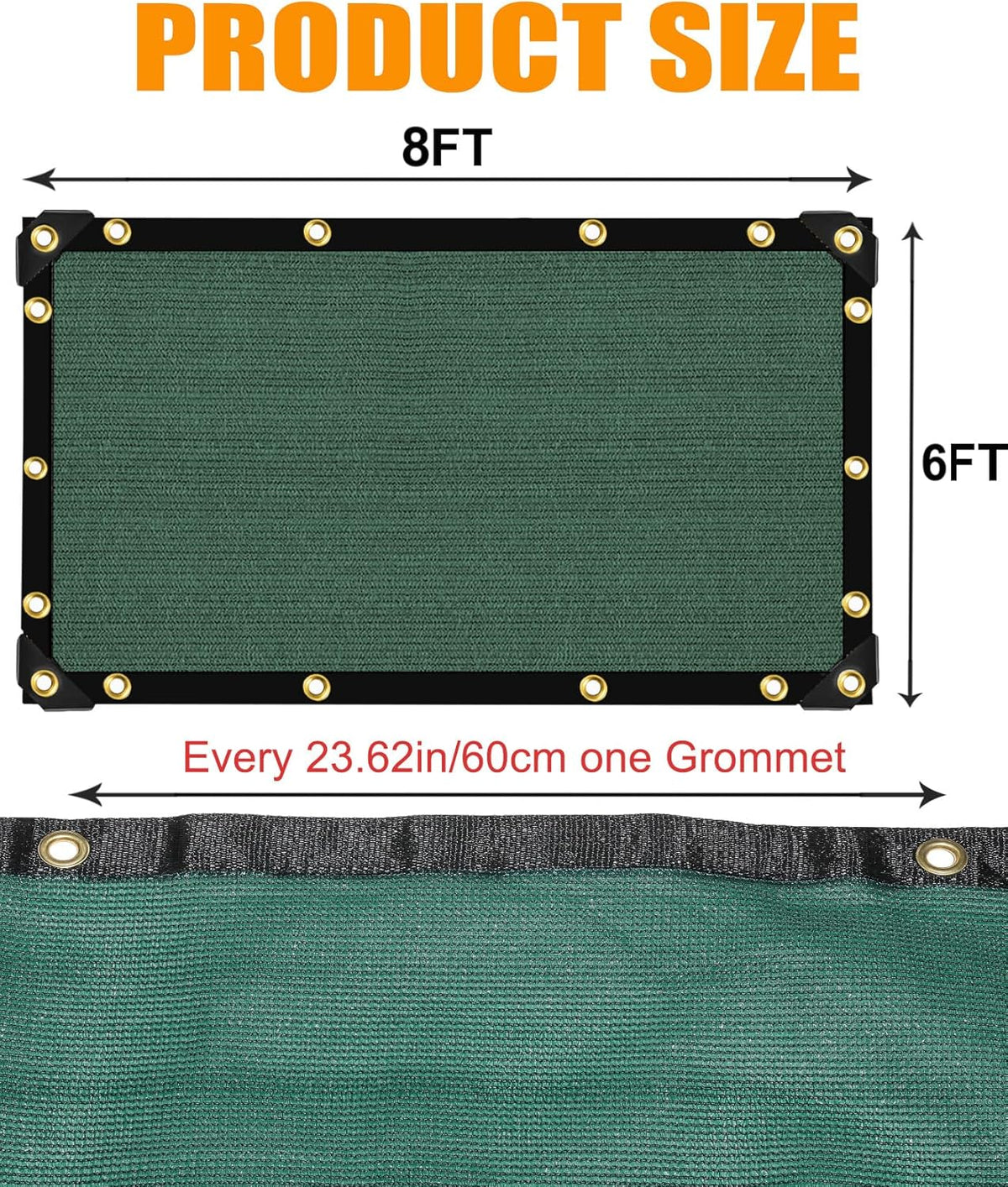 e.share 90% Heavy Duty Shade Cloth for Garden, 6 Ft X 8 Ft Sun Shades Outdoor Patio with Grommets