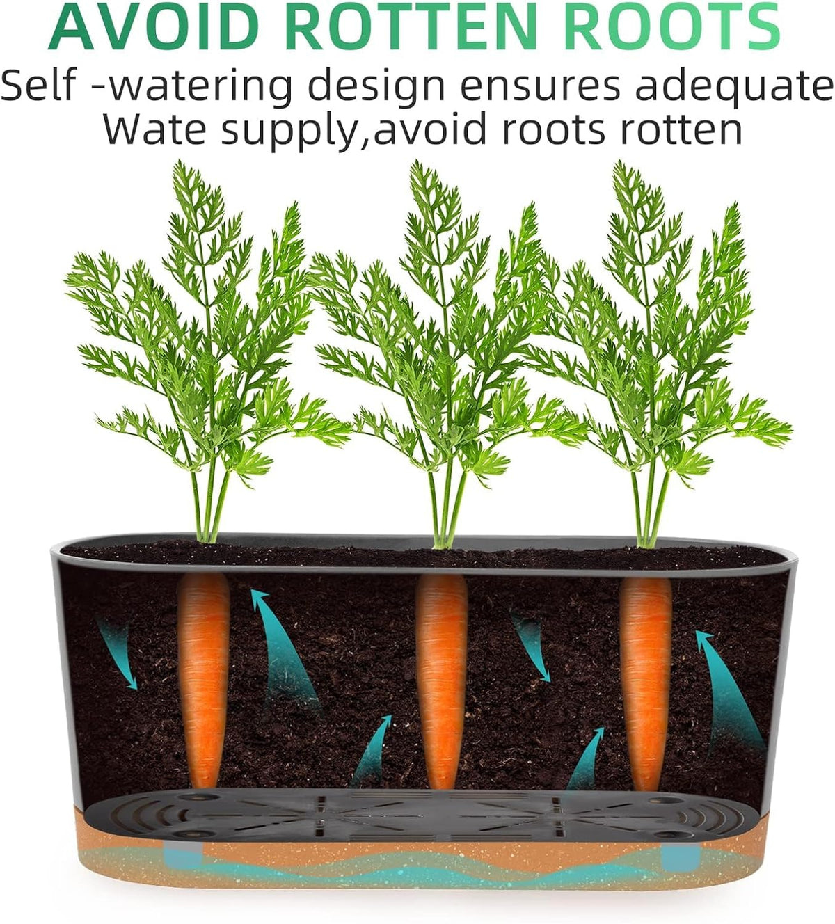 QCQHDU 16" L x 7.6" W x 7" H Window Planter Box, 2 Pack Self Watering Pots for Indoor Plants with