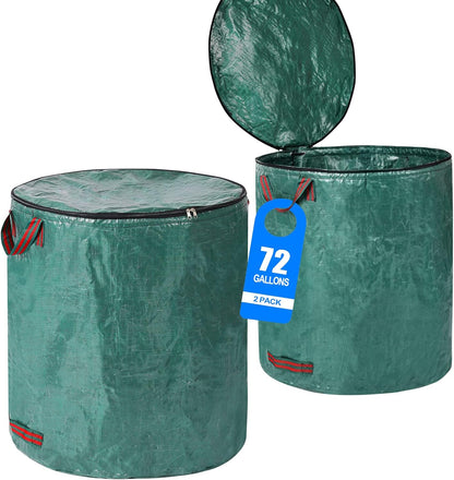 2 Pack 72 Gallons Reusable Garden Waste Bags with Lid Lawn and Leaf Bags Heavy duty Reinforced 4