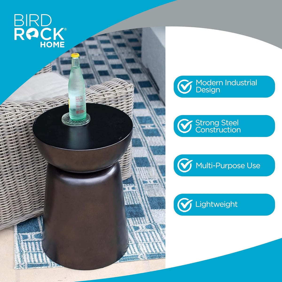 BIRDROCK HOME Metal Decorative Garden Stool and Outdoor Accent Side Table - Modern Industrial Round