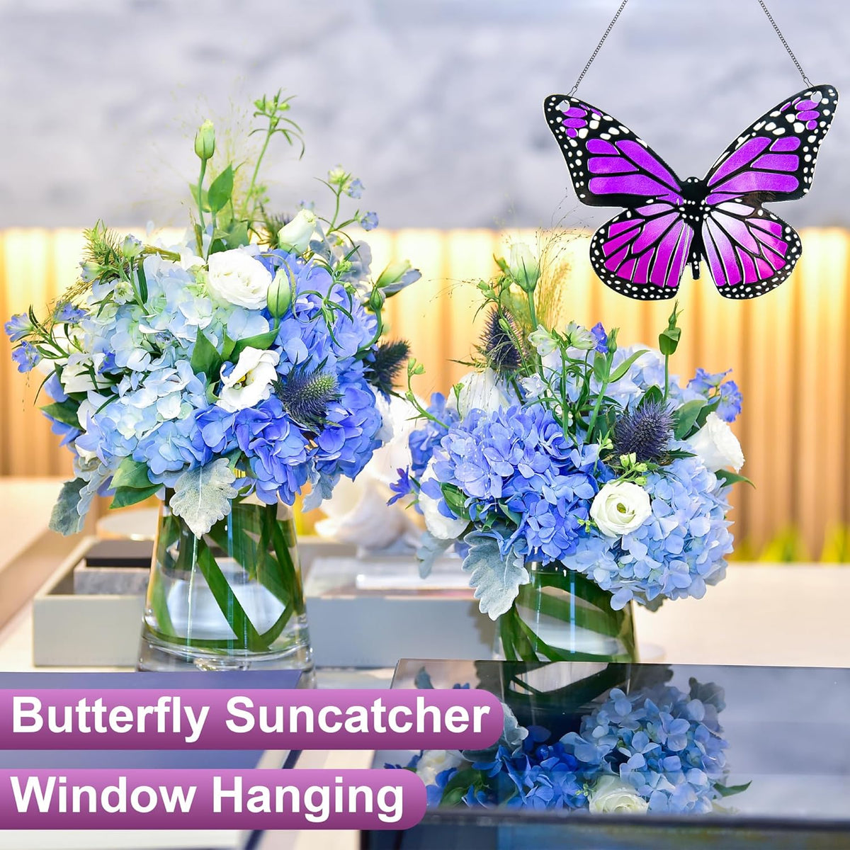 Butterfly Stained Glass Window Hanging Purple Butterfly Suncatcher, Butterfly Ornaments Gift for