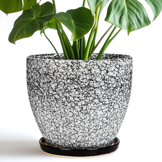 Ceraimc Plant Pot - 8 Inch Planter with Drainage and Saucer, Modern Round Planter, Flower Pot for