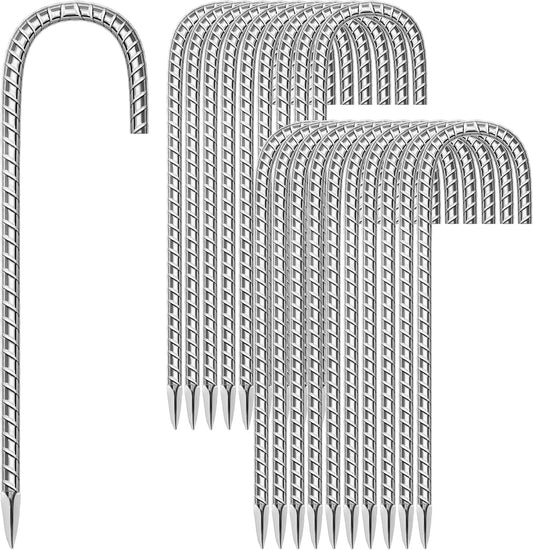 20 Pack Ground Garden Rebar Stakes Rebar 12 Inch Anti-Rust Galvanized Steel J Shape Hook Heavy Duty