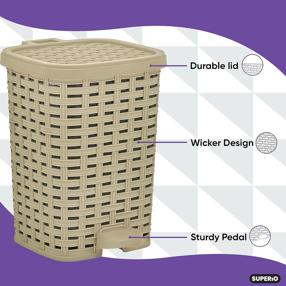 Small Outdoor Trash Can with Lid for Dog-Poop 1.5 Gallon/6 L Mini Plastic Garbage Can with Foot