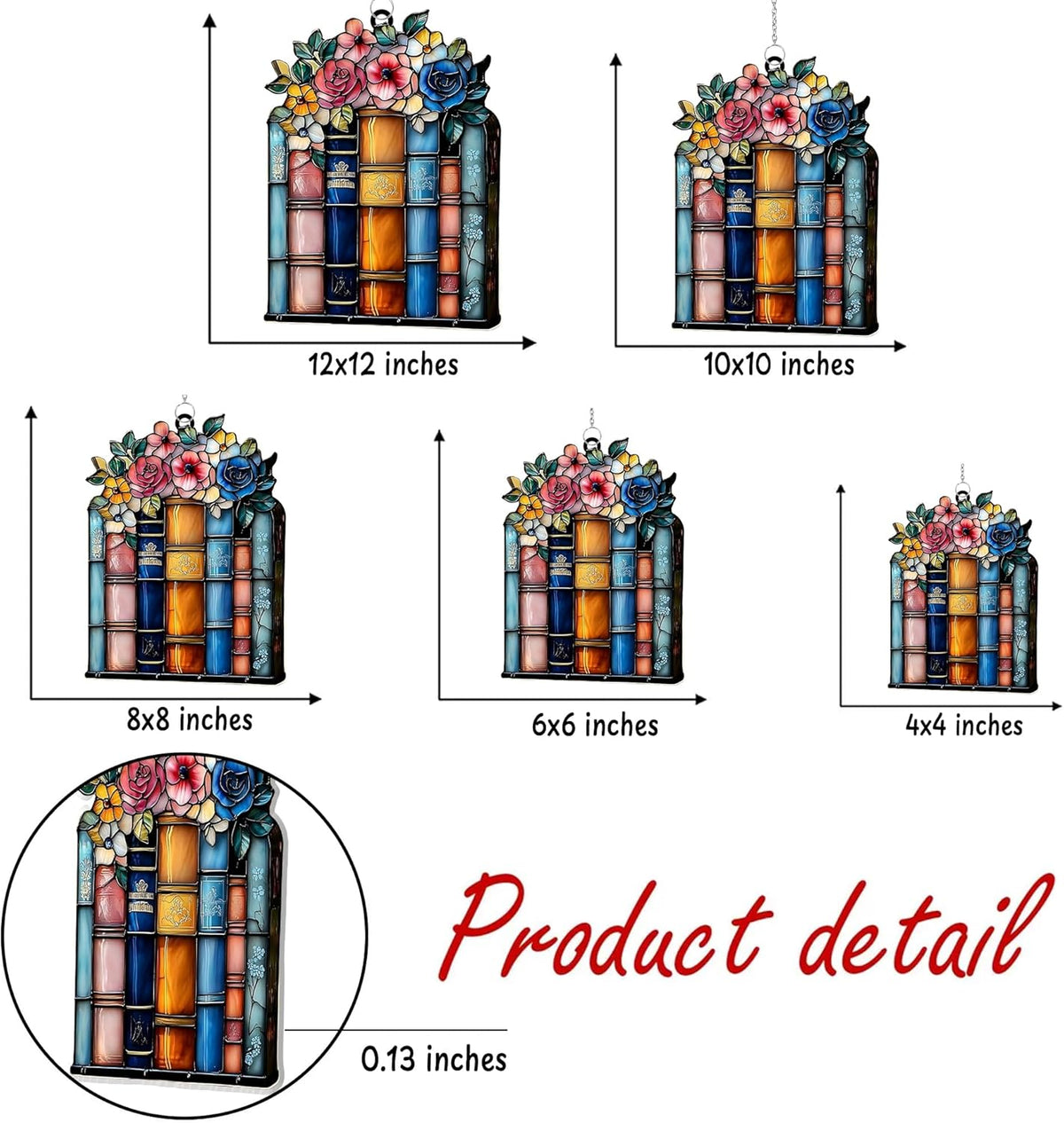 Floral Books Acrylic Suncatcher Stained Glass Effect Window Car Hanging Christmas Ornament Indoor