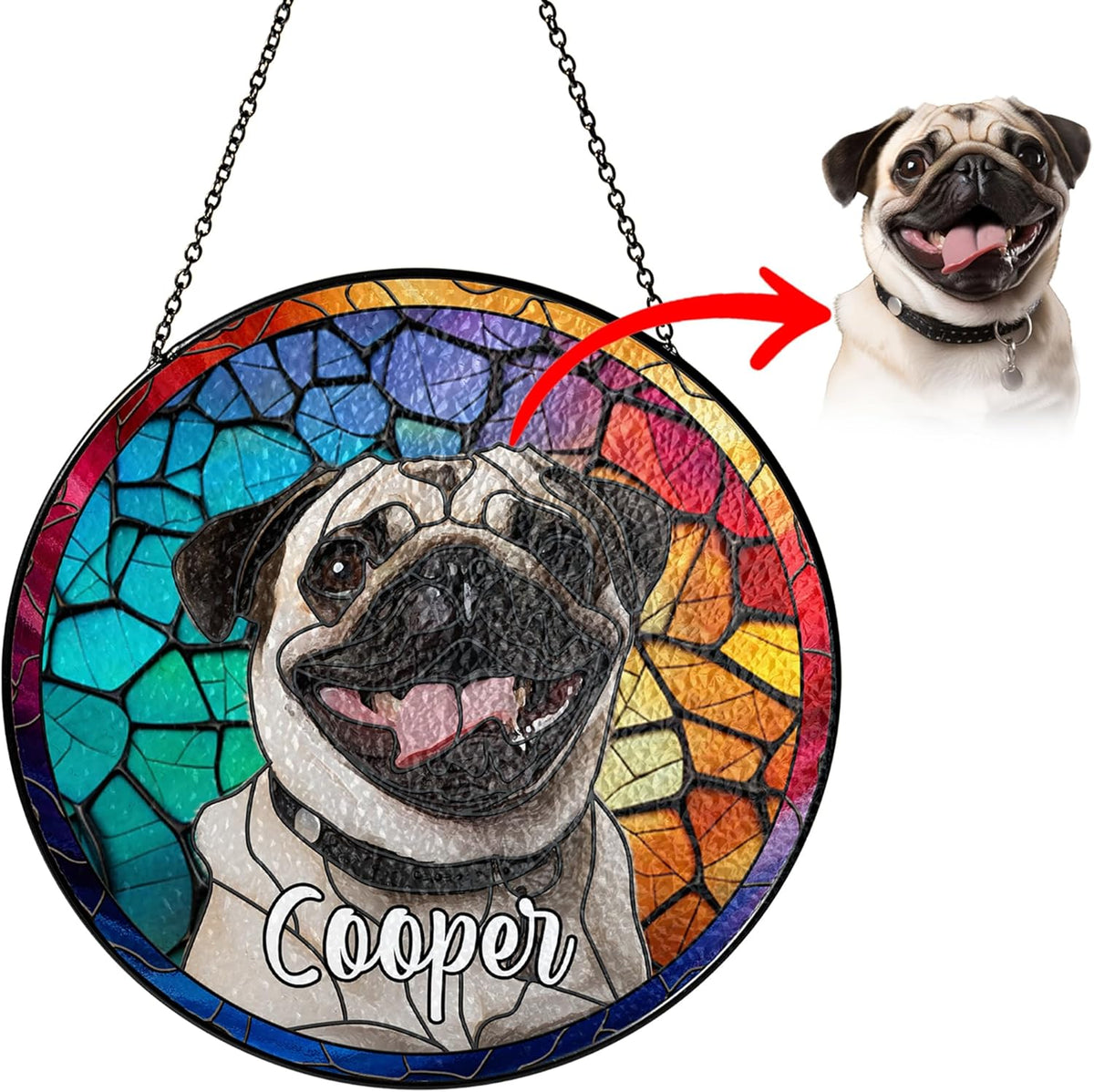 Pet Stained Glass Suncatcher Personalized Custom Name Pet Photo Ornament Window Hanging Home Decor