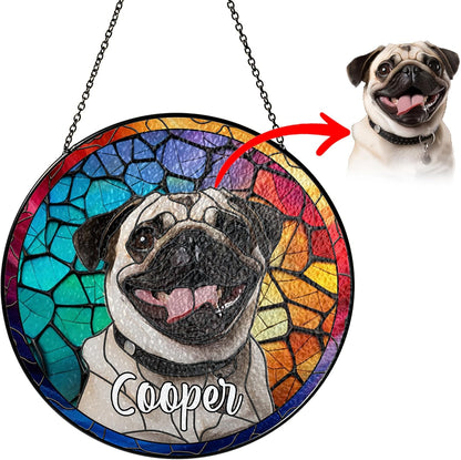 Pet Stained Glass Suncatcher Personalized Custom Name Pet Photo Ornament Window Hanging Home Decor