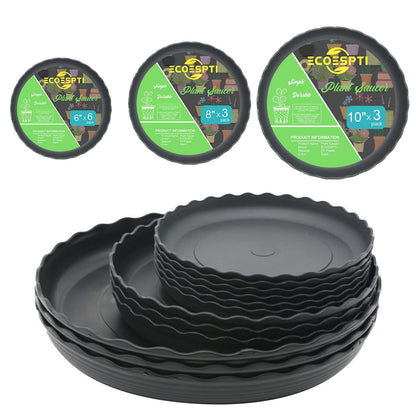 ECOESPTI 12Pcs Plant Saucer, 6 8 10 Inch Durable Plastic Plant Tray, Black Round Plant Pot Saucers