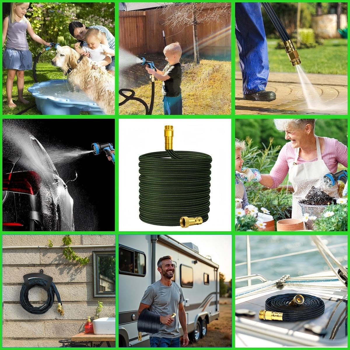 10FT Lightweight Garden Hose,Flexible Water Hose with Solid Brass Head,Kink-Free,Collapsible