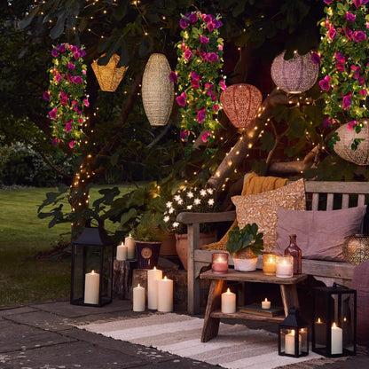 RECUTMS Artificial Hanging Rose Flower 2PCS 3.3Ft Flowers for Outdoors with 30 LED Fairy String