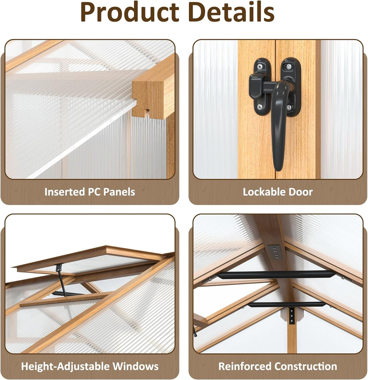 6x12 FT Wooden Greenhouse for Outdoors, Walk-in Greenhouse with 6MM Thick Polycarbonate Panel and