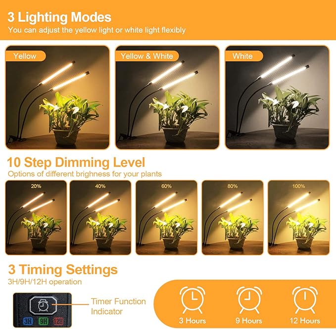 bseah Grow Light Plant Light Indoor Plants, Full Spectrum Clip Plant Growing Lamp, 10-Level