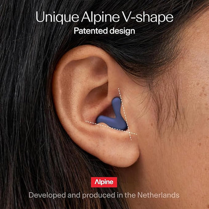 Alpine Silence Earplugs for Sleep, Focus & Travel - V-Shape Fit & Soft Oval Tips – 4 Sizes XS/S/M/L