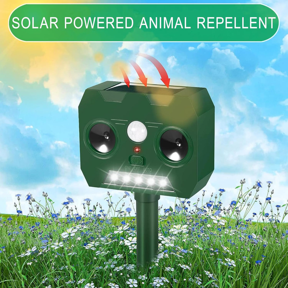 Ultrasonic Animal Repellent Outdoor Deer Repellent Devices Solar Powered,Squirrel Repellent Motion