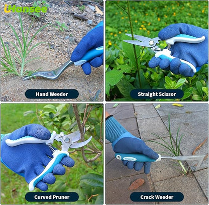 Blue Garden Tool Sets 12-Piece, Aluminum Gardening Hand Tools w/Ergonomic Handle, Garden Supplies