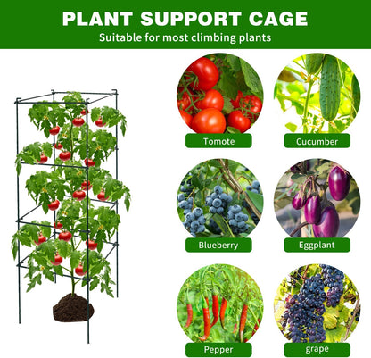 6 Packs Tomato Cages for Garden, 12"×12"×39" Plant Support Cage with Different Spacing, Green Metal