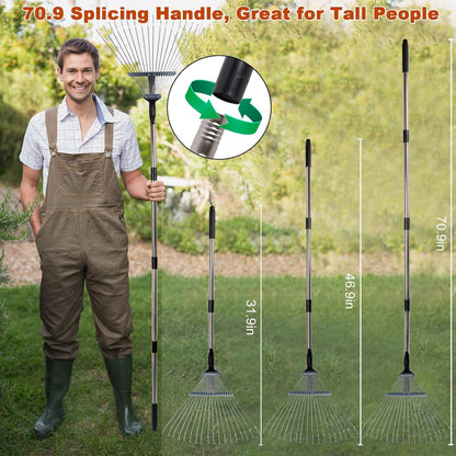 Leaf Collector Garden Rake Set - Adjustable 18 Tines Leaf Rakes & Leaf Picker Upper & 72 Gallon