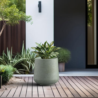 Kante 11.6" Dia Round Concrete Planter, Outdoor Indoor Large Plant Pots Containers with Drainage