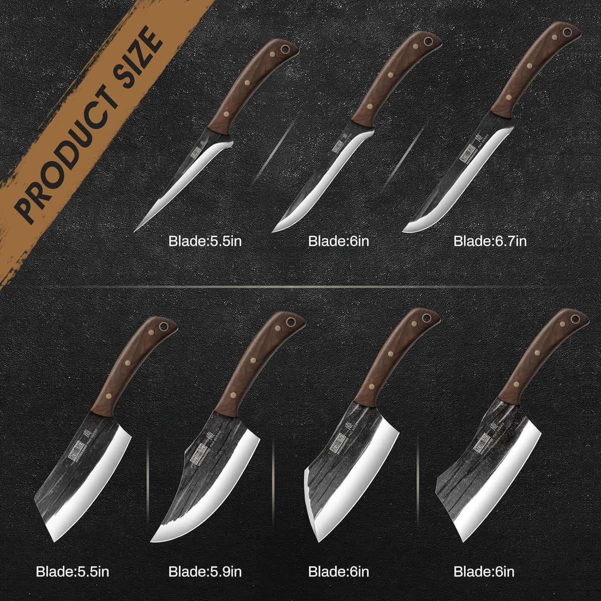 HOSHANHO Butcher Knife Set, Hand Forged Butcher Chef Knife Set with Roll Bag, Sharp Meat Cleaver