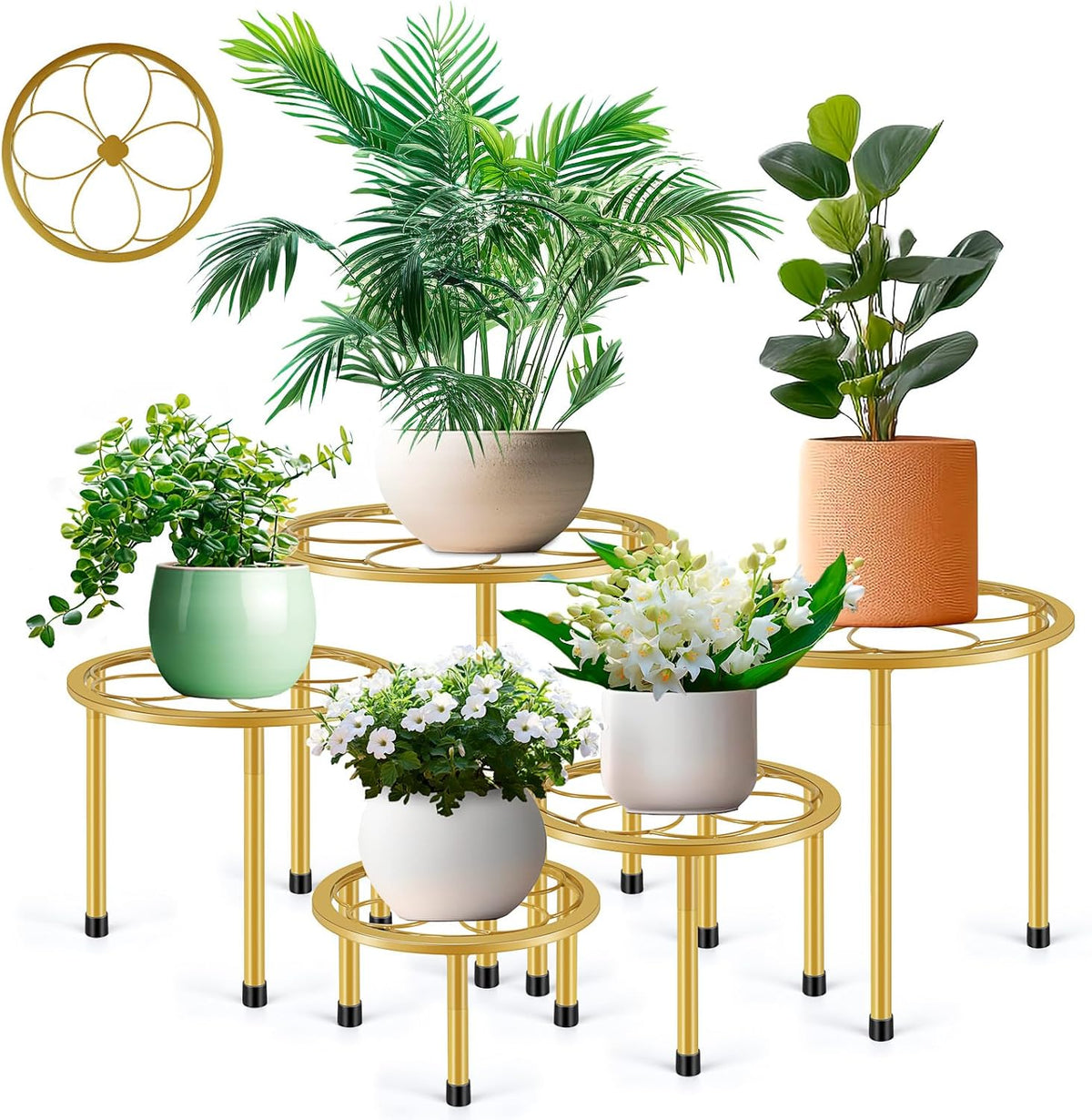 5 Pack Metal Plant Stand, Anti-Rust Iron Plant Stands for Indoor and Outdoor, Heavy Duty Flower Pot