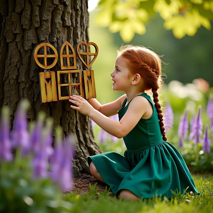 4 Pcs Wooden Fairy Garden Door and Windows Ornaments Tree Statues for Tree Trunk Yard Decoration
