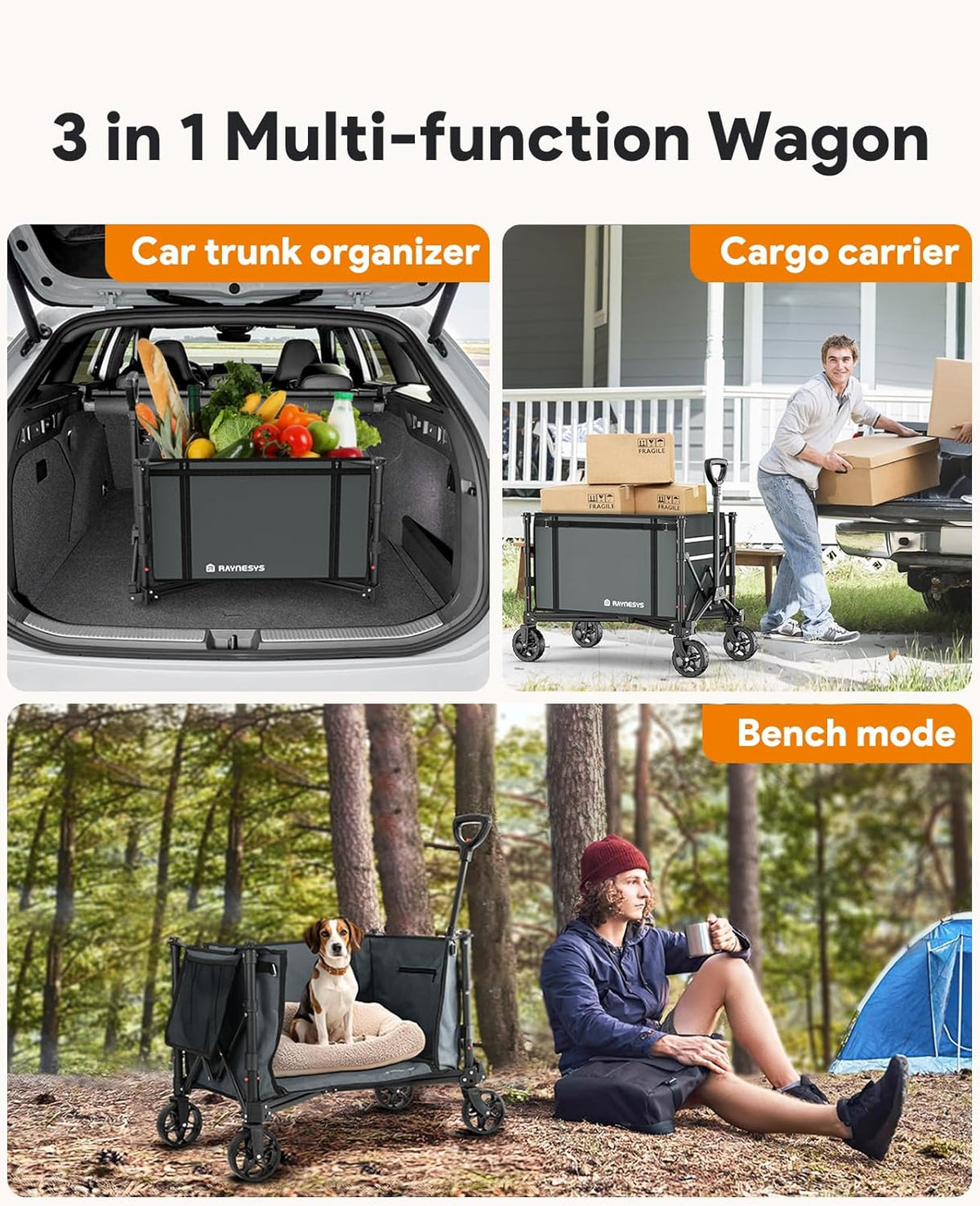 Collapsible Wagon Cart with Wheels 220lbs Foldable Wagon 120L Shopping Cart for Groceries Folding