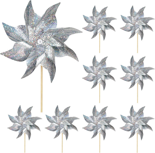 HOOSUN 10 Pack Reflective Pinwheels for Yard and Garden,Wind Spinners Outdoor Bird Scare
