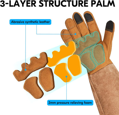 Vgo... Safety Work Gloves Men, Extended Pig Split Leather Cuff,Synthetic Leather, Rose Pruning