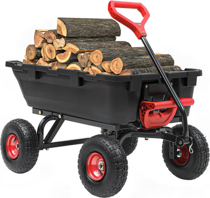 800lb Garden Dump Cart, Heavy Duty Wheelbarrow Dump Wagon with 4 Wheels&Quick-Release