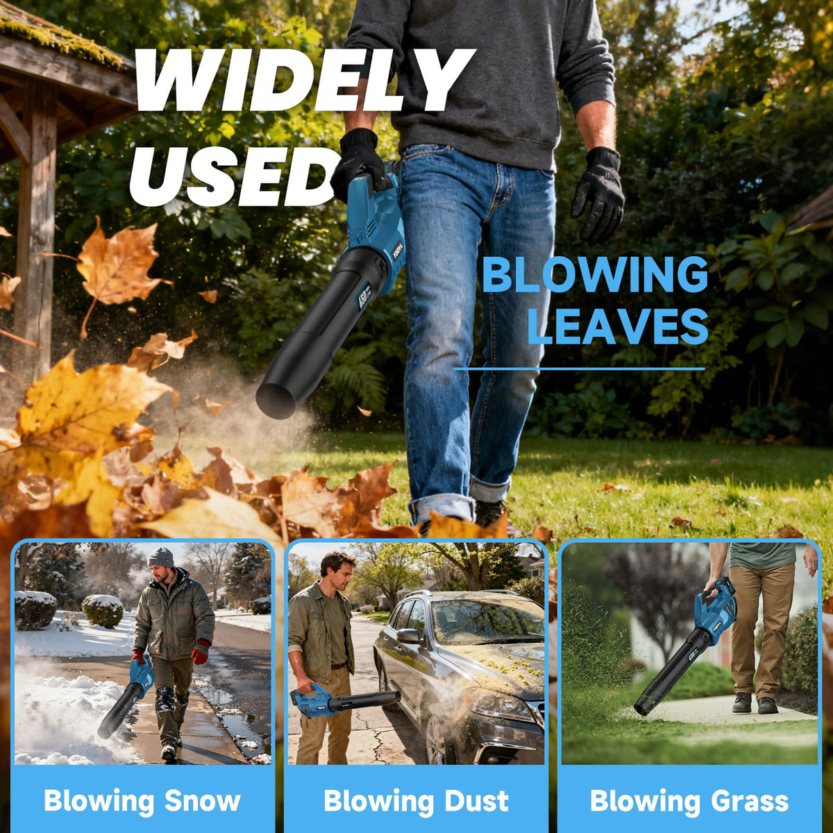 Leaf Blower Cordless, 650CFM Electric Leaf Blowers with 2 x 5.2Ah Batteries and Charger, 3 Speed