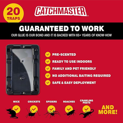 Catchmaster Mouse & Insect Glue Traps 20-Pk, Adhesive Rodent & Bug Catcher, Mouse Traps Indoor for