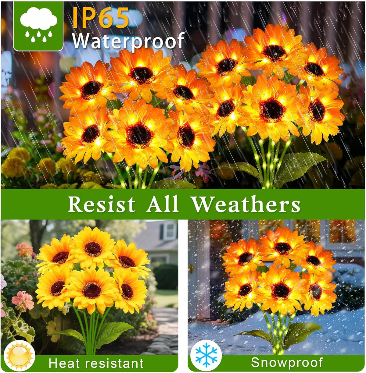 Solar Garden Lights Outdoor, 2 Pack Sunflower Lights with 12 Sunflower, Waterproof 60 Led Garden