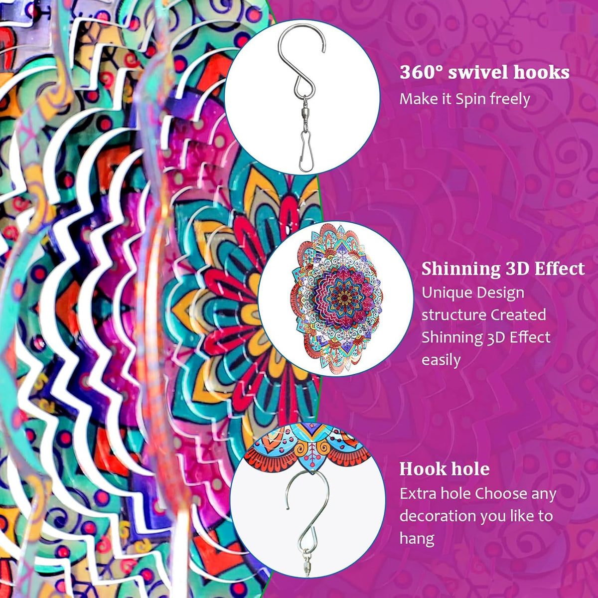 Goolyrusim Wind Spinner Mandala Sunflower, Wind Spinners for Yard Garden, 12in 3D Hanging Wind