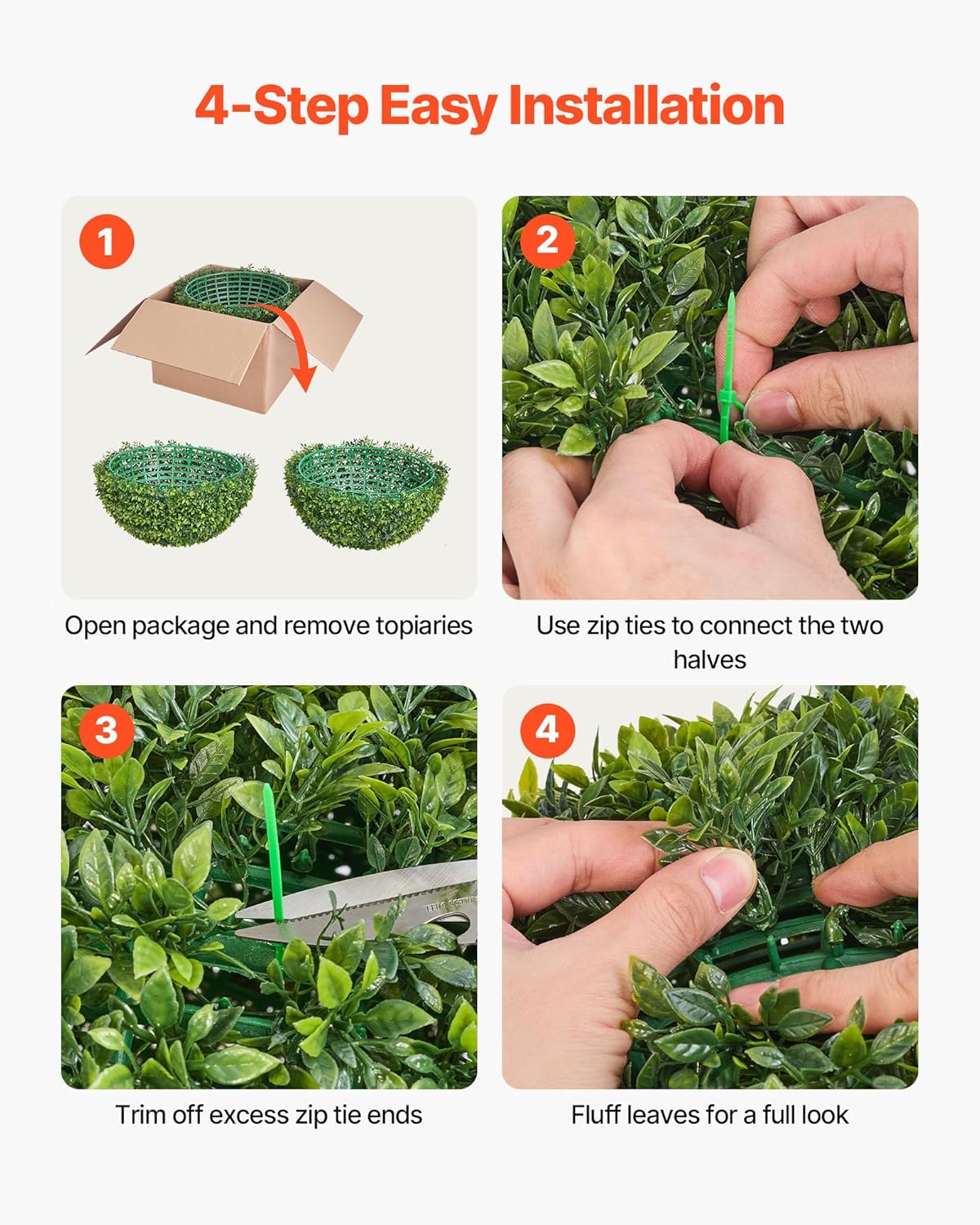 VEVOR Artificial Topiary Ball, 23 inch Faux Boxwood Plant Balls, Fake Silk Tree Look Real, Easy