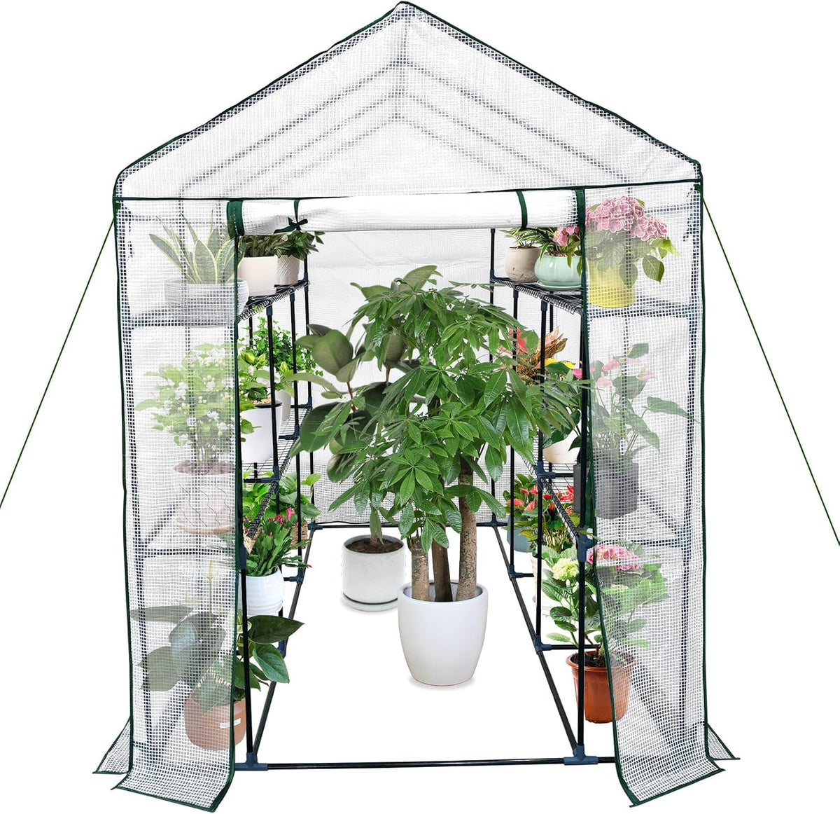 Greenhouse for Outdoors,Walk in 3-Tier 9 Shelves Green House w/ Roll-Up Zippered Door Anchors and