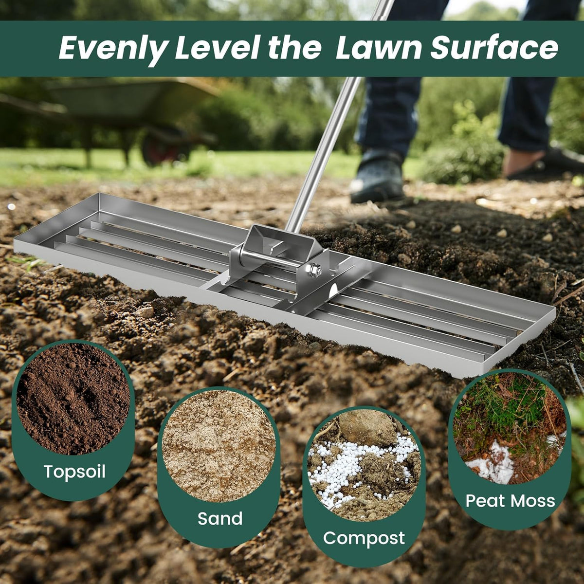 Goplus Lawn Leveling Rake, 36" x 10" Heavy Duty Level Lawn Tool w/ Ergonomic Handle for Soil