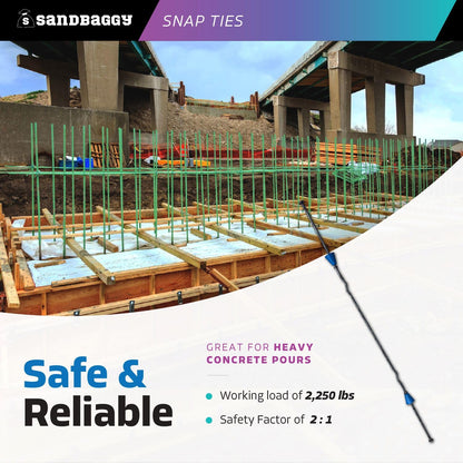 16" x 4 ¾" Standard Snap Ties for Concrete Forms (Short End) - 1" Plastic Cones, Integral Heads