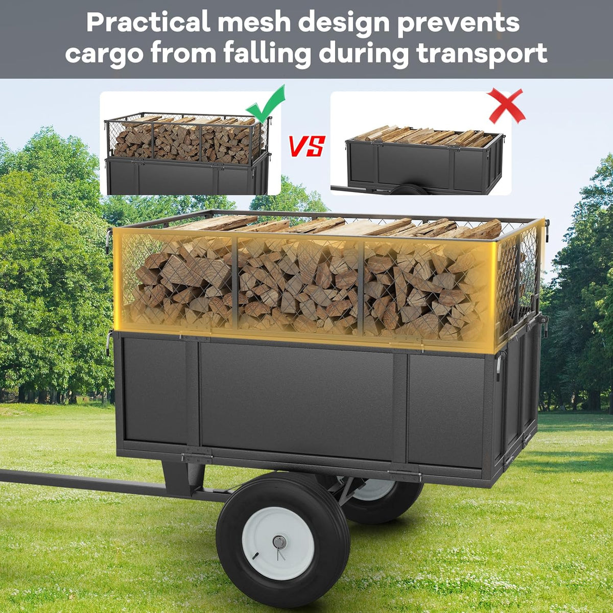 GAOMON Heavy Duty Utility Trailer for ATV/UTV, 750lbs Capacity Garden Dump Cart with 17 Cu. Ft.
