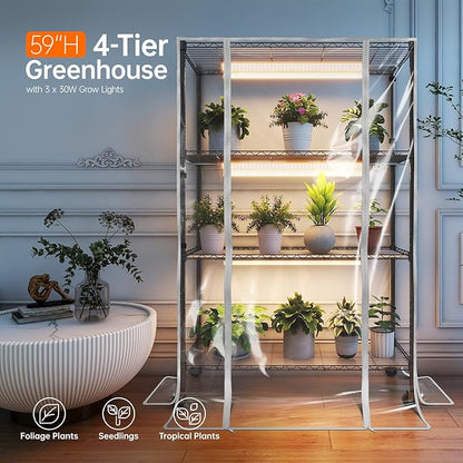 Bstrip Indoor Greenhouse with Grow Light, Plant Stand with 3 Pack Full Spectrum Plant Lights , 3